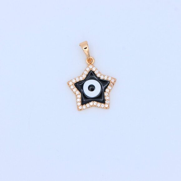 "Rose Gold Star Pendant with Black Evil Eye and CZ Accents, XPPT1380 - Picture 8 of 12